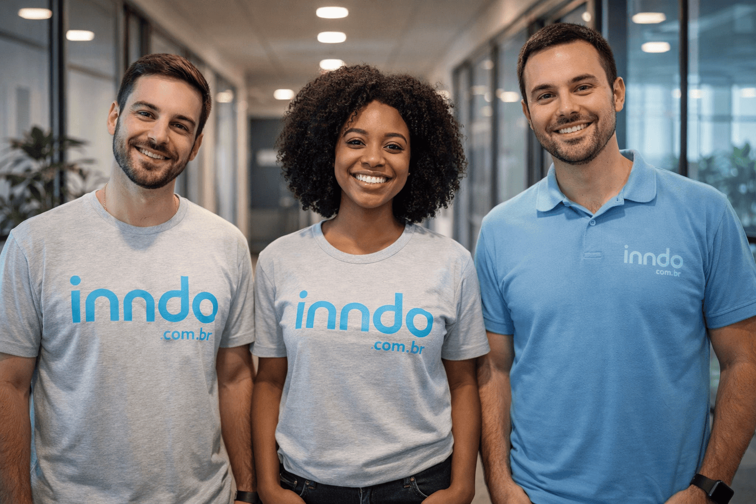 Time da inndo trabalhando com infraestrutura de TI e suporte técnico empresarial